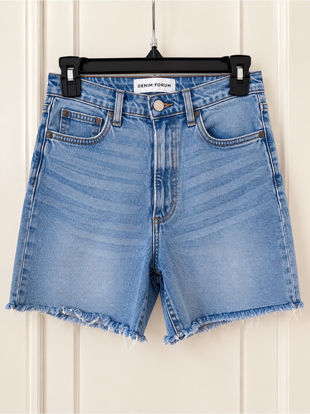 Denim Forum The ’50s Arlo Mid Thigh Denim Shorts High Rise Blue Size 27